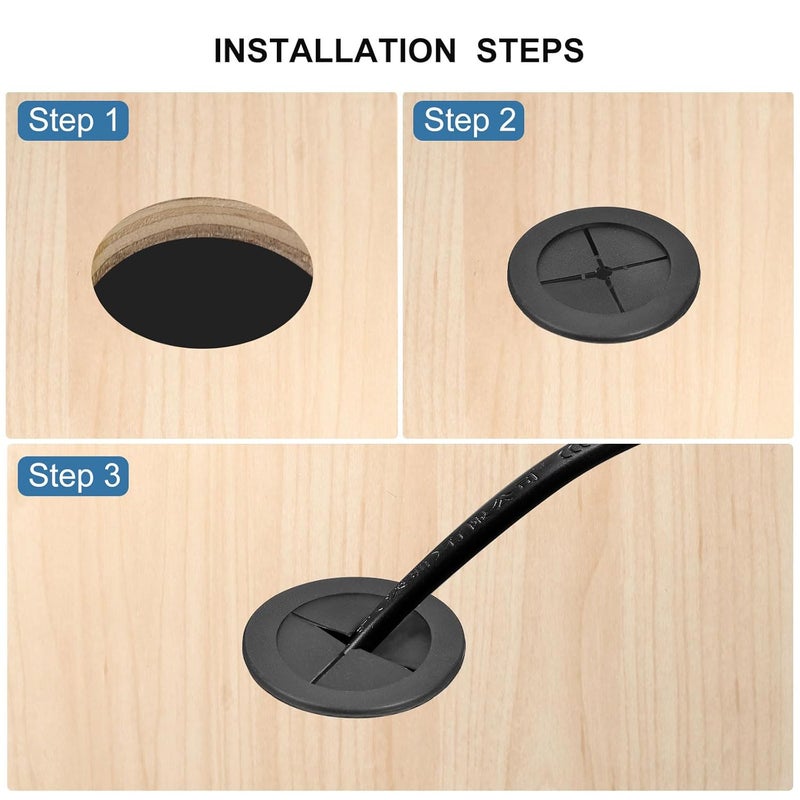 uxcell 2 Pcs Cable Cord Grommet, 2-3/8 Inch (60mm) Desk Grommet Flexible Rubber Grommets Wire Hole Cover Pass Through for Office Computer Desk Wire Organizer, Black - Image 5